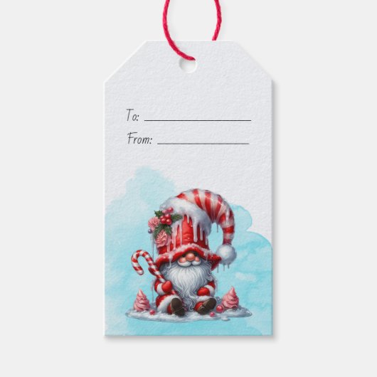 Maak je eigen gelukkige pepermunt Kerstgnome Cadeaulabel (Voorkant)