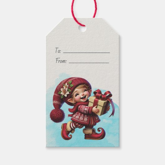 Maak Je Eigen Gelukkige Vintage Kerstkabouter Cadeaulabel (Voorkant)