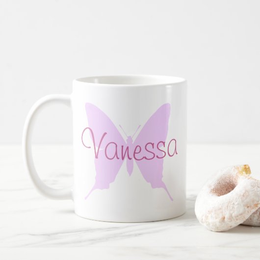Maak je eigen gepersonaliseerde roze vlinder koffiemok (Met donut)