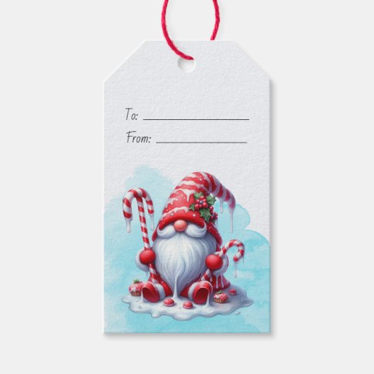 Maak je eigen gestreepte pepermunt Kerstgnome Cadeaulabel (Voorkant)