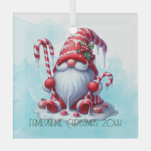 Maak je eigen gestreepte pepermunt Kerstgnome Glas Ornament (Voorkant)