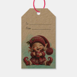 Maak je eigen gniffelende vintage kerstgnome cadeaulabel