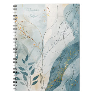 Maak Je Eigen Golfblauw Gouden Bloem Minimalist Notitieboek