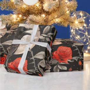 Maak Je Eigen Gotische Volle Maan Raaf Rode Rozen Cadeaupapier
