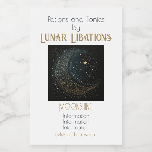 Maak Je Eigen Gouden Filigraan Maan Hemels Hemelli Wijn Etiket (Enkel label)