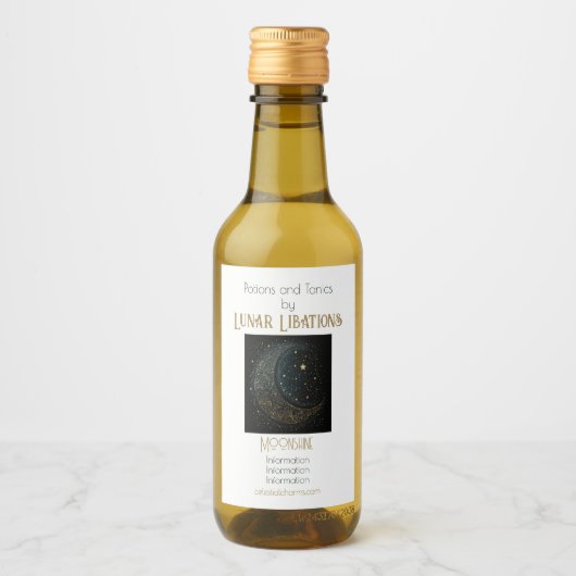 Maak Je Eigen Gouden Filigraan Maan Hemels Hemelli Wijn Etiket (Voorkant)