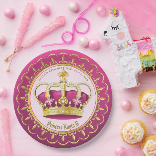 Maak je eigen goudroze parelparels meisje papieren bordje (Feest)