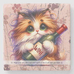 Maak Je Eigen Grappige Fluffy Calico Kitten Wijn Stenen Onderzetter