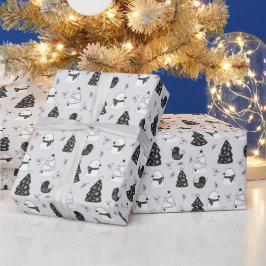 Maak je eigen grijze kerstbomen en vogels cadeaupapier