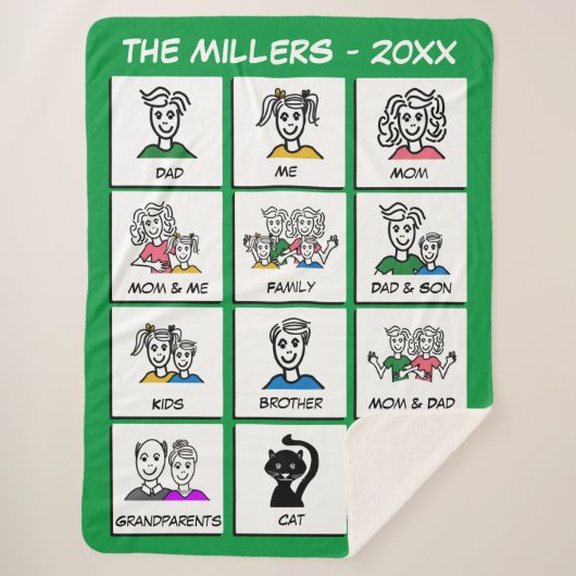 Maak je eigen groene Instant Photo Family Collage Sherpa Deken (Voorkant)