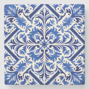Maak Je Eigen Heldere Blauwe Talavera Bloemenpatro Stenen Onderzetter