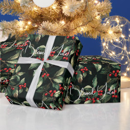 Maak Je Eigen Heldere Groen Rode Yule Bes Takken Cadeaupapier
