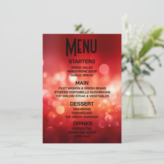 Maak je eigen heldere rode bokeh menu (Staand voorkant)