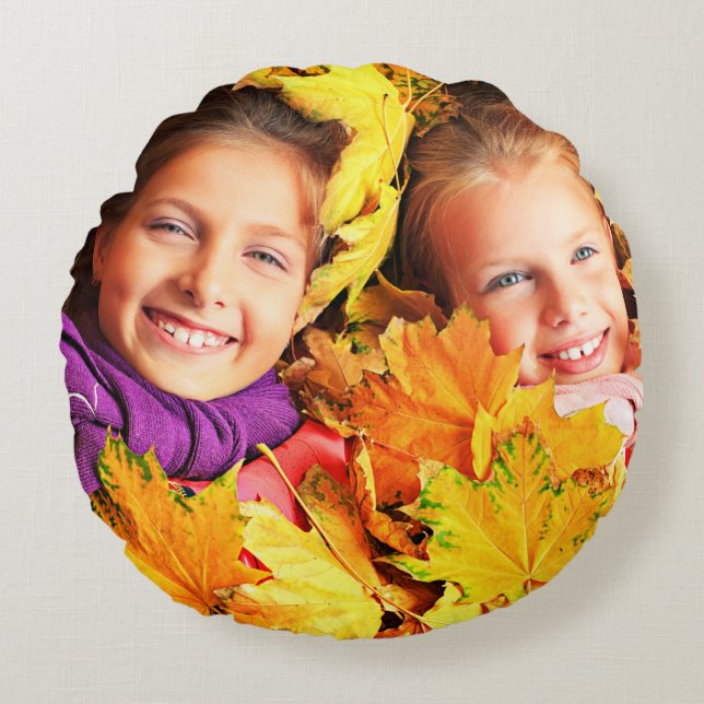 Maak Je Eigen Herfstfoto van Je Kind  Rond Kussen (Voorkant)