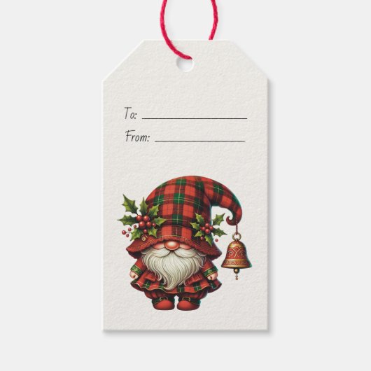 Maak Je Eigen Hulst Kerst Plaid Gnome Cadeaulabel (Voorkant)