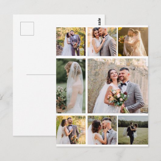 Maak Je Eigen Huwelijkscollage met 8 Foto's Briefkaart (Voorkant / Achterkant)
