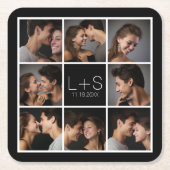 Maak Je Eigen Huwelijksfotocollage Monogram Kartonnen Onderzetters (Voorkant)