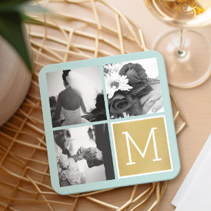 Maak Je Eigen Huwelijksfotocollage Monogram Kartonnen Onderzetters