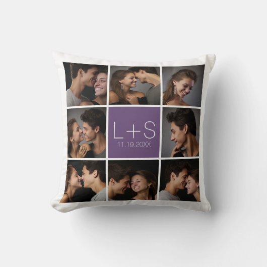 Maak Je Eigen Huwelijksfotocollage Monogram Kussen (Voorkant)