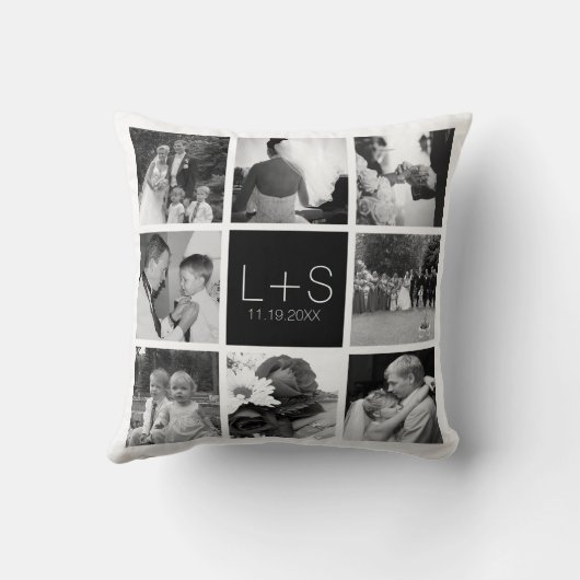 Maak Je Eigen Huwelijksfotocollage Monogram Kussen (Achterkant)