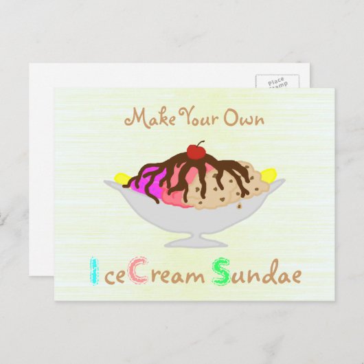 Maak je eigen Ice Cream Sundae Party uitnodiging (Voorkant / Achterkant)