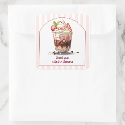 Maak je eigen Ice Cream Sundae verjaardagsfeestje Vierkante Sticker (Tas)