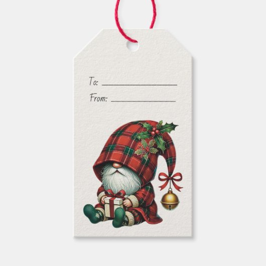 Maak Je Eigen Jingle Kerstmis Plaid Gnoom Cadeaulabel (Voorkant)