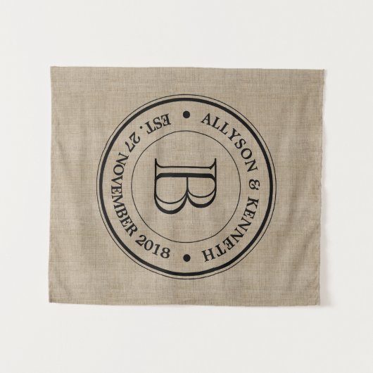 Maak Je Eigen Jute Logo Jubileum Monogram Wandkleed (Voorkant (horizontaal))