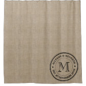 Maak Je Eigen Jute Retro Logo Monogram Douchegordijn (Voorkant)