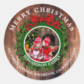 Maak je eigen Kerst foto retouradres Ronde Sticker (Voorkant)