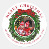 Maak je eigen Kerst foto retouradres Ronde Sticker (Voorkant)