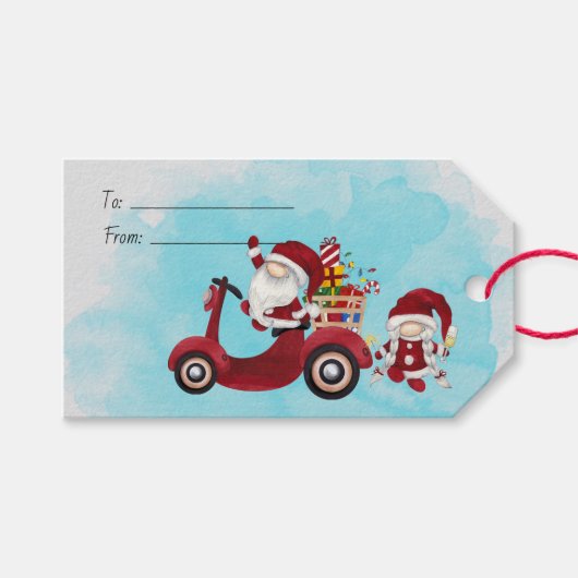 Maak je eigen Kerstman Kerstscooter Kabouter Cadeaulabel (Voorkant (Horizontaal))
