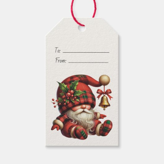 Maak je eigen Kerstmis geruite Gnome Kabouter Sint Cadeaulabel (Voorkant)
