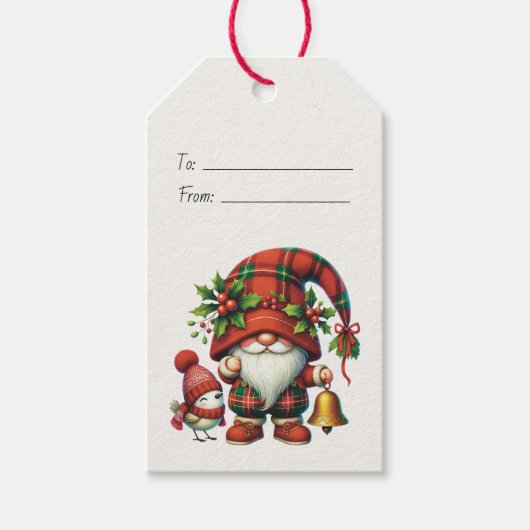 Maak Je Eigen Kerstmis Kabouter met Plaid Patroon Cadeaulabel (Voorkant)