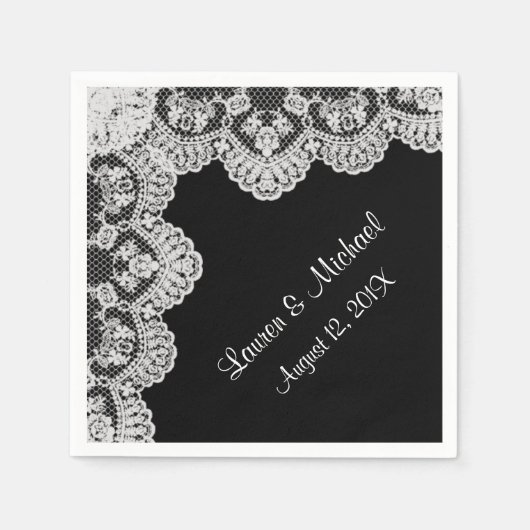 Maak je eigen kleur faux witte kant bruiloft servetten (Voorkant)