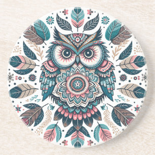Maak Je Eigen Kleurrijke Boho Totemische Uil Manda Zandsteen Onderzetter