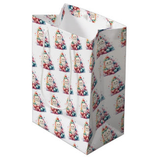 Maak je eigen kleurrijke Kerstboom & Witte Kat Medium Cadeauzakje