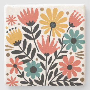 Maak Je Eigen Kleurrijke Retro Sprotse Bloemmotief Stenen Onderzetter