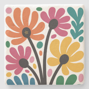 Maak Je Eigen Kleurrijke Retro Whimsical Bloemen Stenen Onderzetter