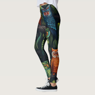 Maak Je Eigen Kleurrijke Uilen Zwart Leggings