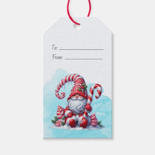 Maak je eigen koninklijke pepermunt Kerstgnome Cadeaulabel (Voorkant)