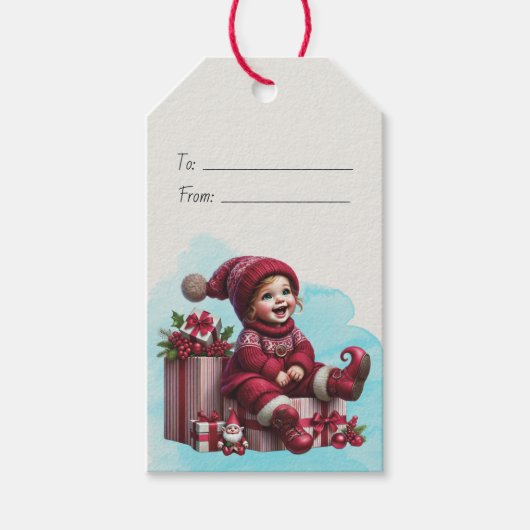 Maak Je Eigen Lachende Vintage Kerstkabouter Cadeaulabel (Voorkant)