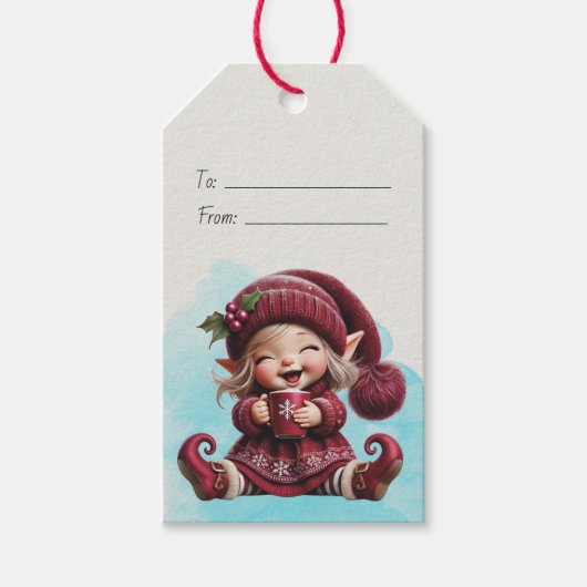 Maak je eigen lachende vintage kerstkabouter cadeaulabel (Voorkant)