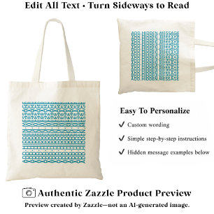 Maak Je Eigen Lange Verborgen Bericht & Naam Aqua Tote Bag