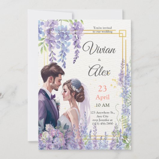 Maak je eigen Lavendel Waterverf Floral Wedding Kaart (Voorkant)