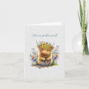 Maak je eigen lente Highland Bull & wilde bloemen Kaart