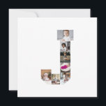 Maak je eigen letter J foto collage Kaart<br><div class="desc">Deze monogram-fotocollage is een persoonlijk ontwerp dat een krachtig monogram (voorletters of een letter) combineert met een verzameling foto's die artistiek binnen of rond het monogram zijn gerangschikt. Het is een stijlvolle manier om herinneringen te etaleren en tegelijkertijd een unieke,  elegante touch toe te voegen aan decoratie of cadeaus.</div>