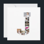 Maak je eigen letter J foto collage Kaart<br><div class="desc">Deze monogram-fotocollage is een persoonlijk ontwerp dat een krachtig monogram (voorletters of een letter) combineert met een verzameling foto's die artistiek binnen of rond het monogram zijn gerangschikt. Het is een stijlvolle manier om herinneringen te etaleren en tegelijkertijd een unieke,  elegante touch toe te voegen aan decoratie of cadeaus.</div>