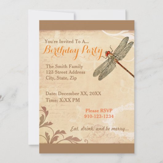 Maak Je Eigen Libelle Verjaardagsuitnodiging Kaart (Voorkant)