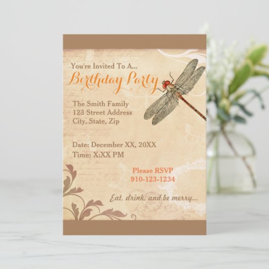 Maak Je Eigen Libelle Verjaardagsuitnodiging Kaart (Staand voorkant)